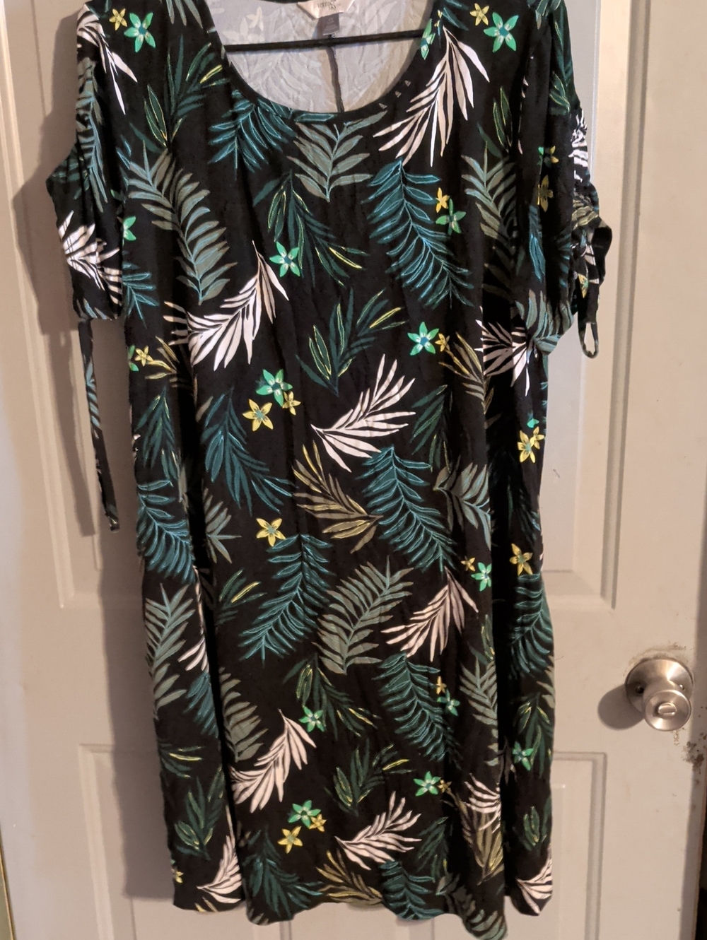 Terra & Sky Black Dress with Green Leaf Print